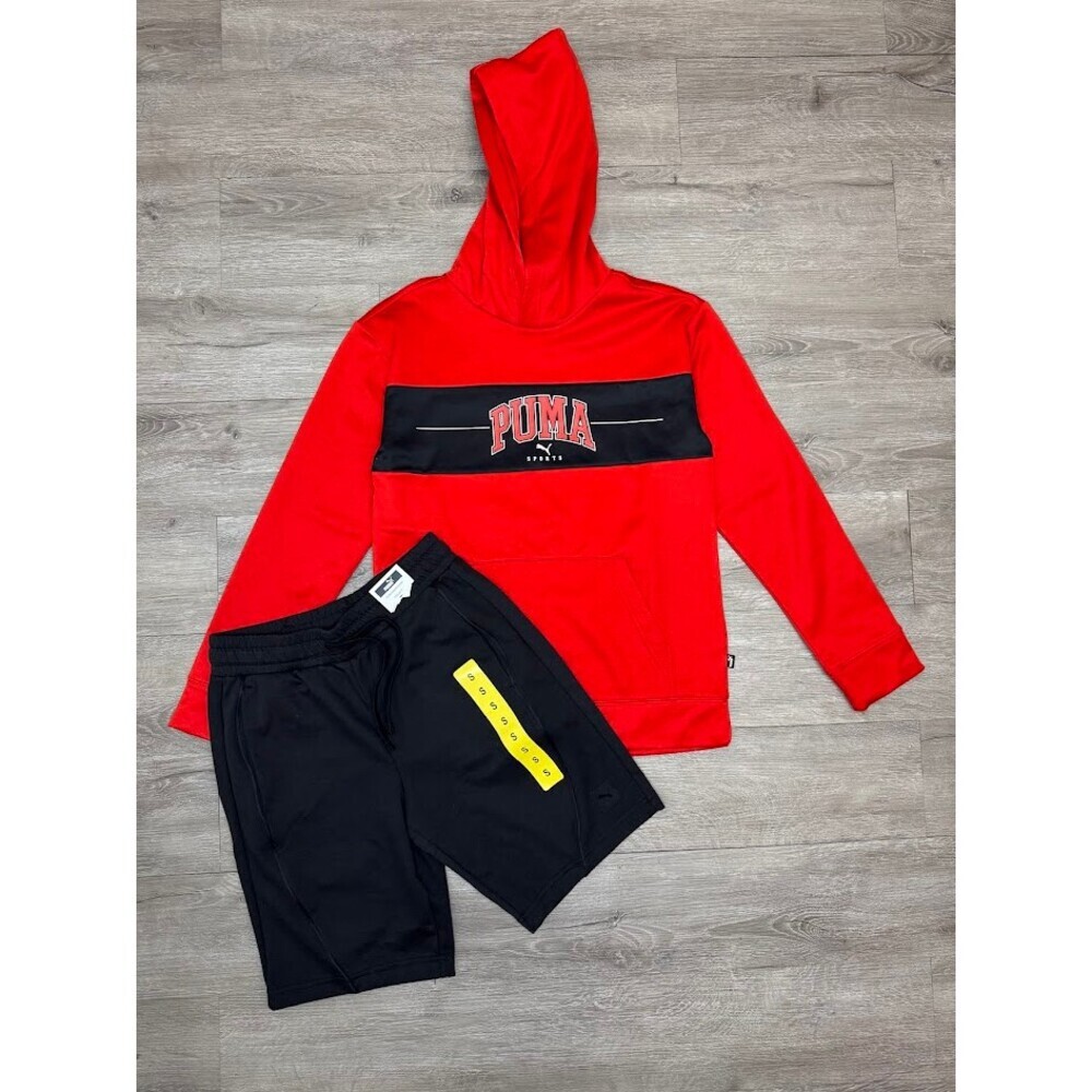 PUMA Bundle Youth Red Hoodie L 14/16 + Men’s Black S Athletic Shorts Streetwear